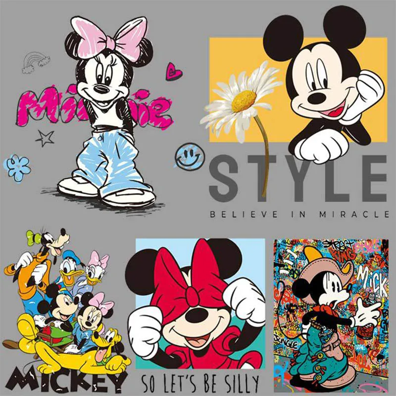 

Disney Cartoon Mouse Heat Transfer Stickers Minnie and Mickey Mouse Iron on Patches DIY T-shirt Men's Women's Clothing Applique