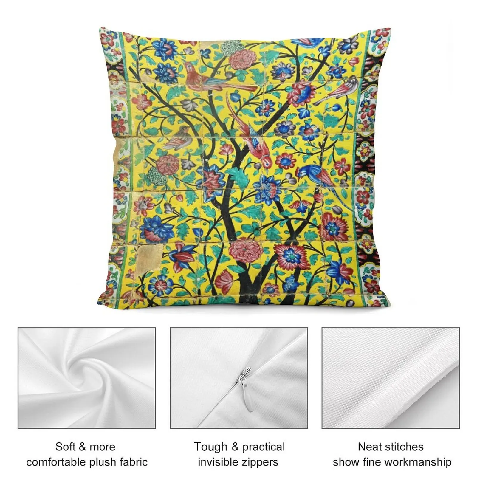 Мозаика из персидских цветов и птиц Шираз Иран декоративная подушка