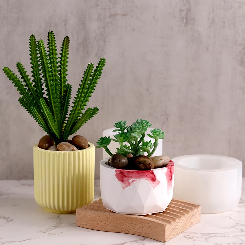 

DIY Flowerpot Silicone Mold Handmade Striped Rhombus Plaster Epoxy Resin Succulent Vase Casting Molds Wax Box Making Supplies