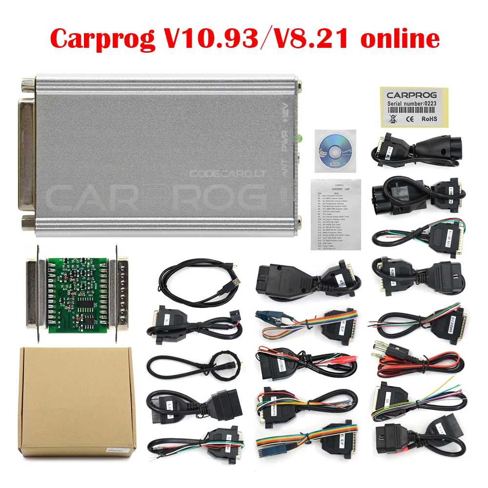 Carprog V10.93/8.21 Programmer Online Perfect Version with 21 Adapters ECU Chip Tuning  Diagnostic Repair Tool with Keygen