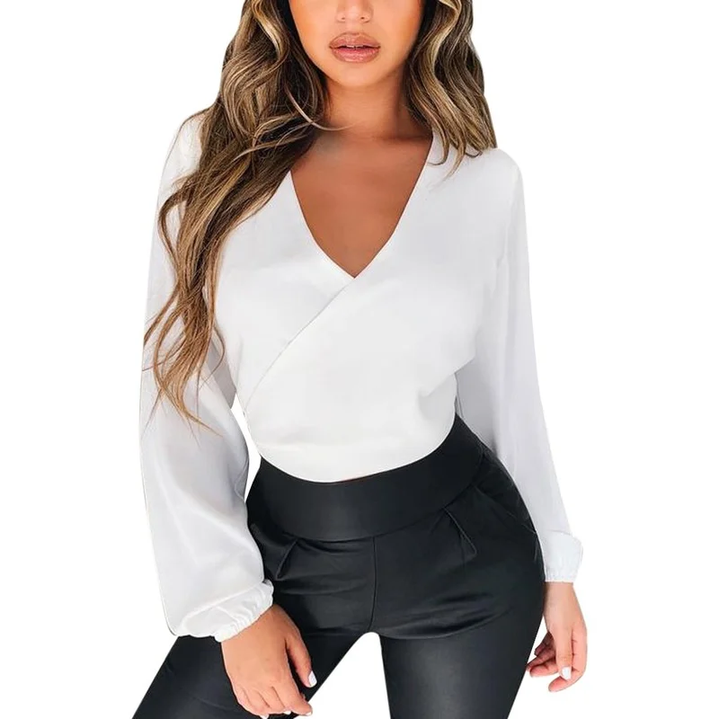 Long Sleeve Backless Bow Knot Blouse Lantern Sleeve Suit Women White Blazer Sexy Solid Backless Hollow Out Bow Tie Tops Spring