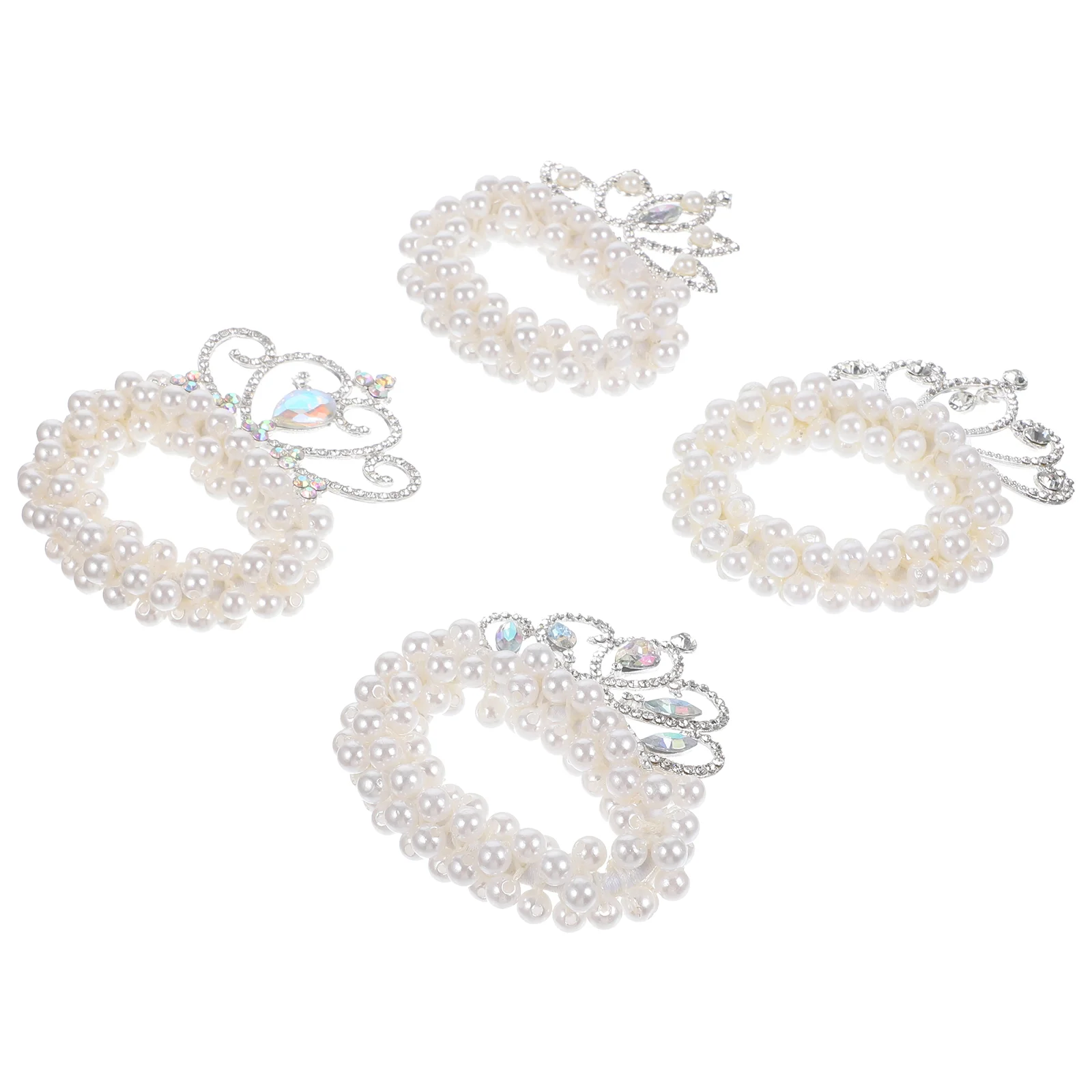 

4 Pcs South Korea Hair Scrunchies Accessories Girls Ties Bracelet Elastic Rubber Band Headwear Pearls Bead Rope Plastic Child