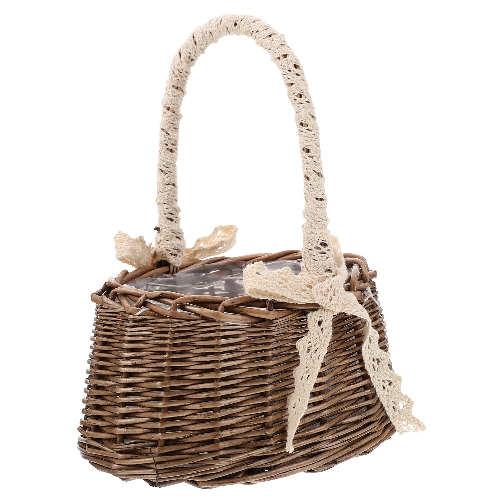 

Wedding Flower Basket Easter Egg Gift Table Decor Vintage Woven Flowerpot Desktop Wicker Baskets Bonsai Window Box Planter Lace