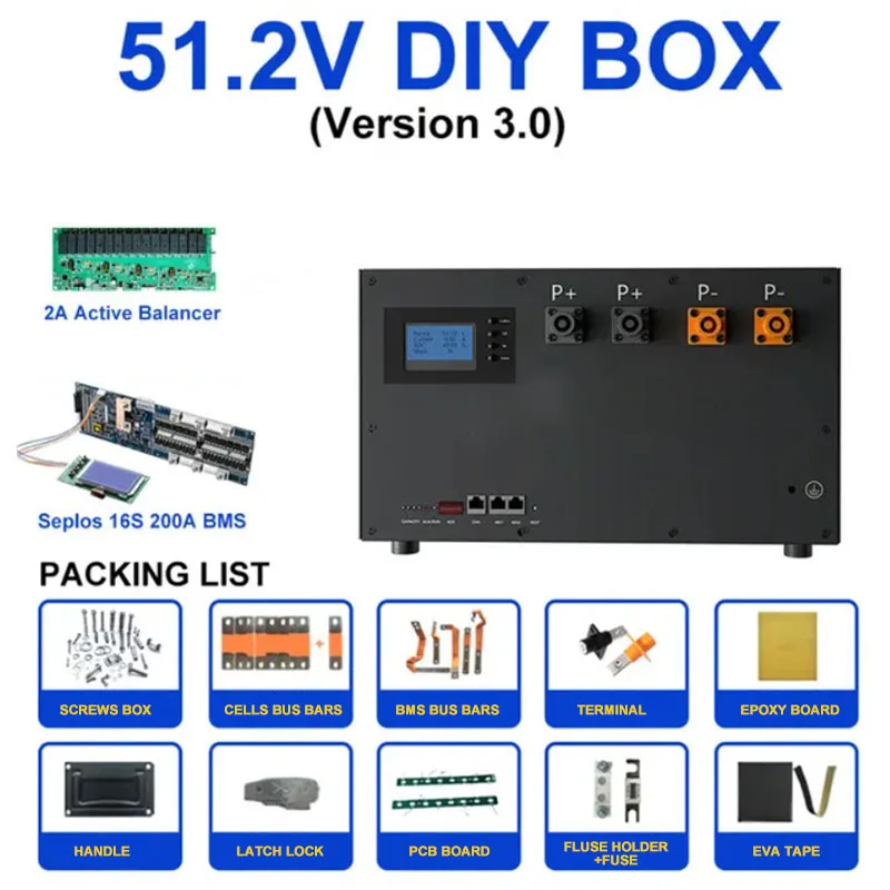 Seplos 48V 16S DIY коробка и BMS с активным балансом 2A MASON 280Ah накопитель энергии для