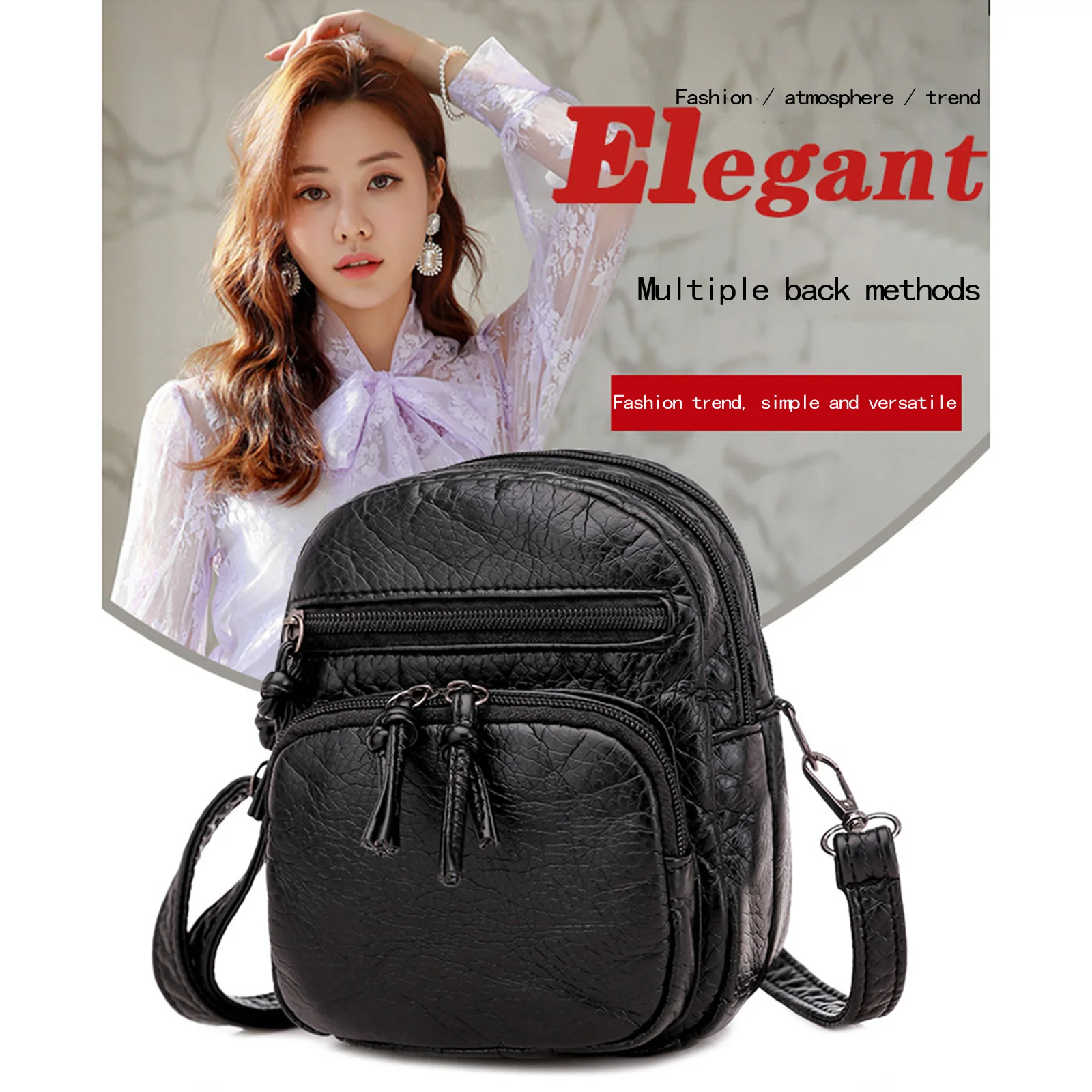 

Women'S Fashion Casual PU Leather Backpack Retro Solid Color Multi-Pocket Large Capacity Soft Leather Casual Outdoor Backpack