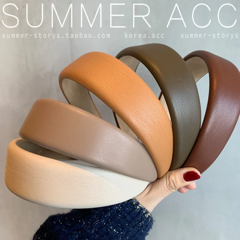 

2023 New Korean Leather Hairbands Vintage Coffee Color Sponge Hair Hoop Elegant Headwear for Girls Women Hair Accessories