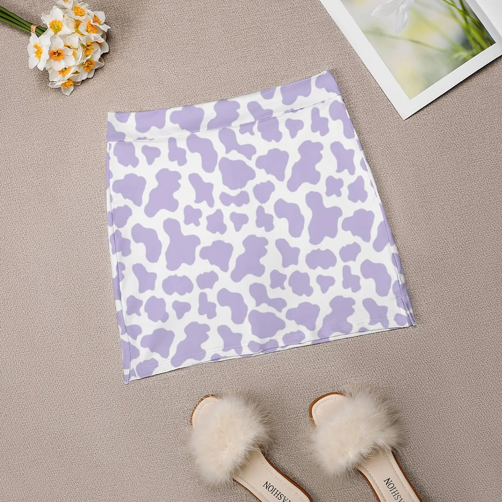 Pastel Purple Cow Print Aesthetic Pattern Trending Fashion Skirt Summer Printed Women Sport Skirts Double-Layer Athletic