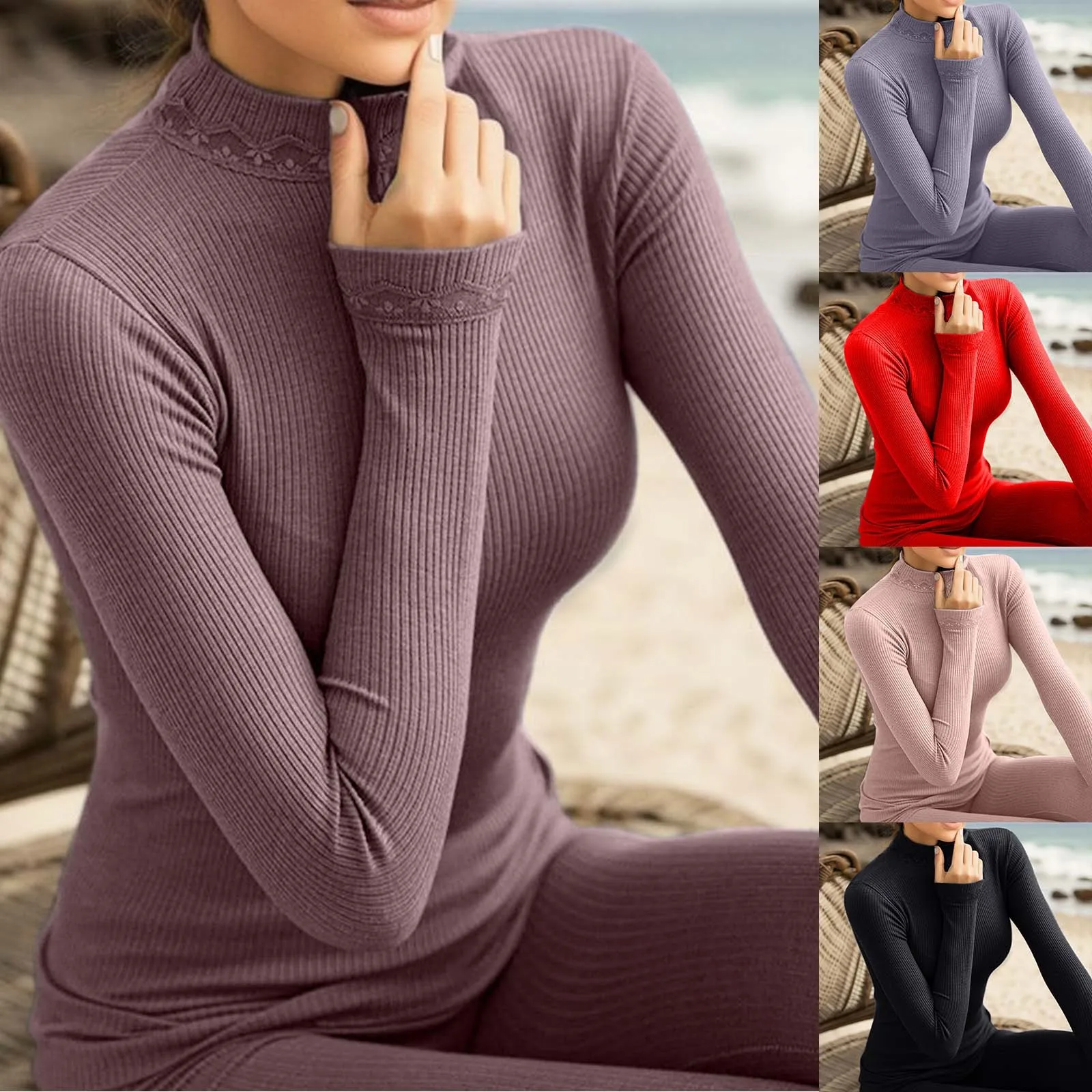

Women's Round Collar Long Sleeve Solid Color Slim Bottom Outer Wear Long Sleeve Thermal Underwear Teen Christmas Pajamas Size 14