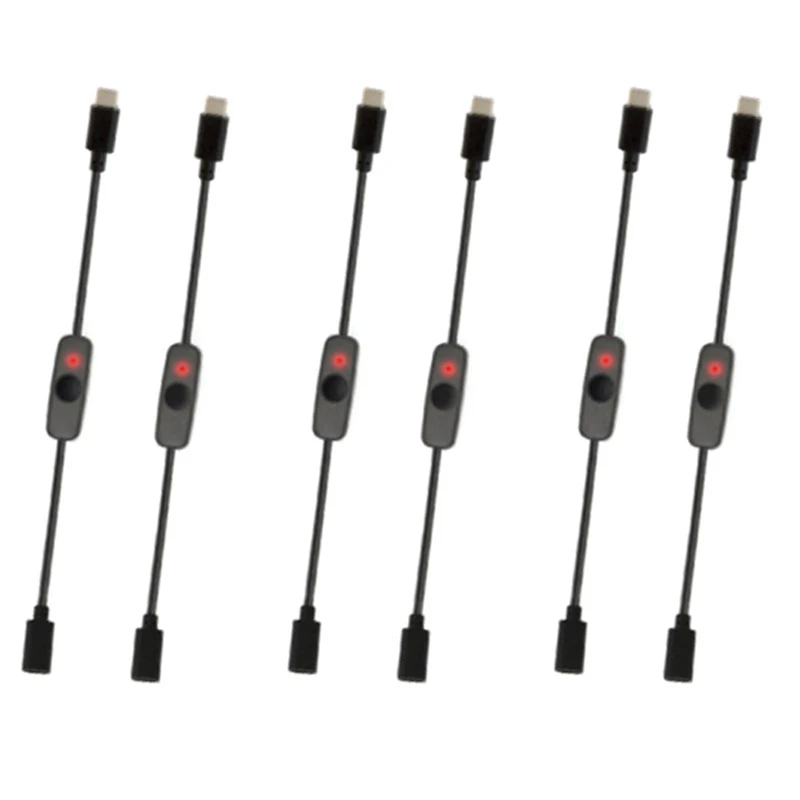 

Power Switch USB Type C With Indicator Light Male To Female USB-C Extension Cable Switch For Raspberry Pi 4B 6 Pcs