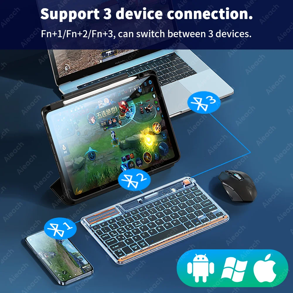 Новая прозрачная подсветка планшет клавиатура для iPad Xiaomi Lenovo Samsung планшет телефон Bluetooth клавиатура для Android iOS Windows (art.: 3920c1968eef3) - 3920c1968eef3