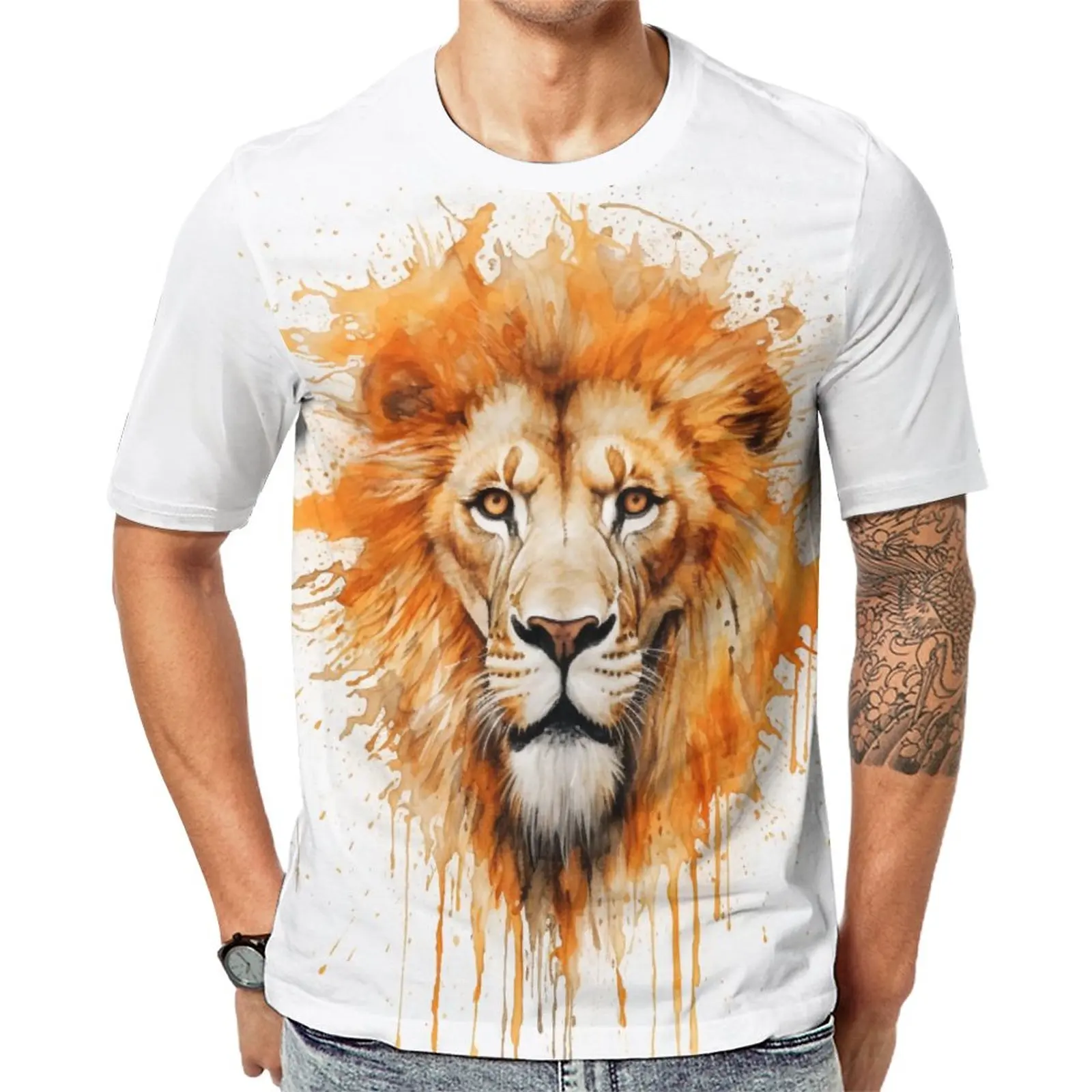 

Футболка с изображением Льва, потрясающие чернильные футболки в стиле хиппи, забавная Мужская футболка, летние Графические футболки с коротким рукавом, женская футболка