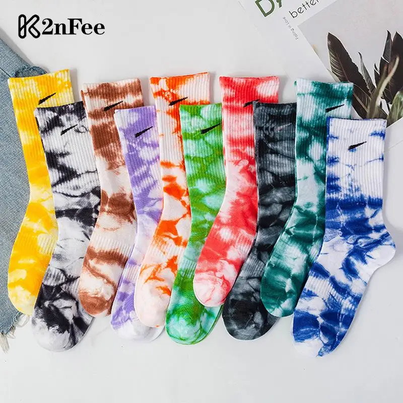 

1Pair New Hip-hop Pure Color Spring Summer Tie-dye Socks All Cotton Man And Woman Socks