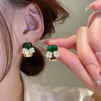 korean new delicate square cubic zirconia flower stud earrings for women fashion jewelry temperament gold earrings party gifts