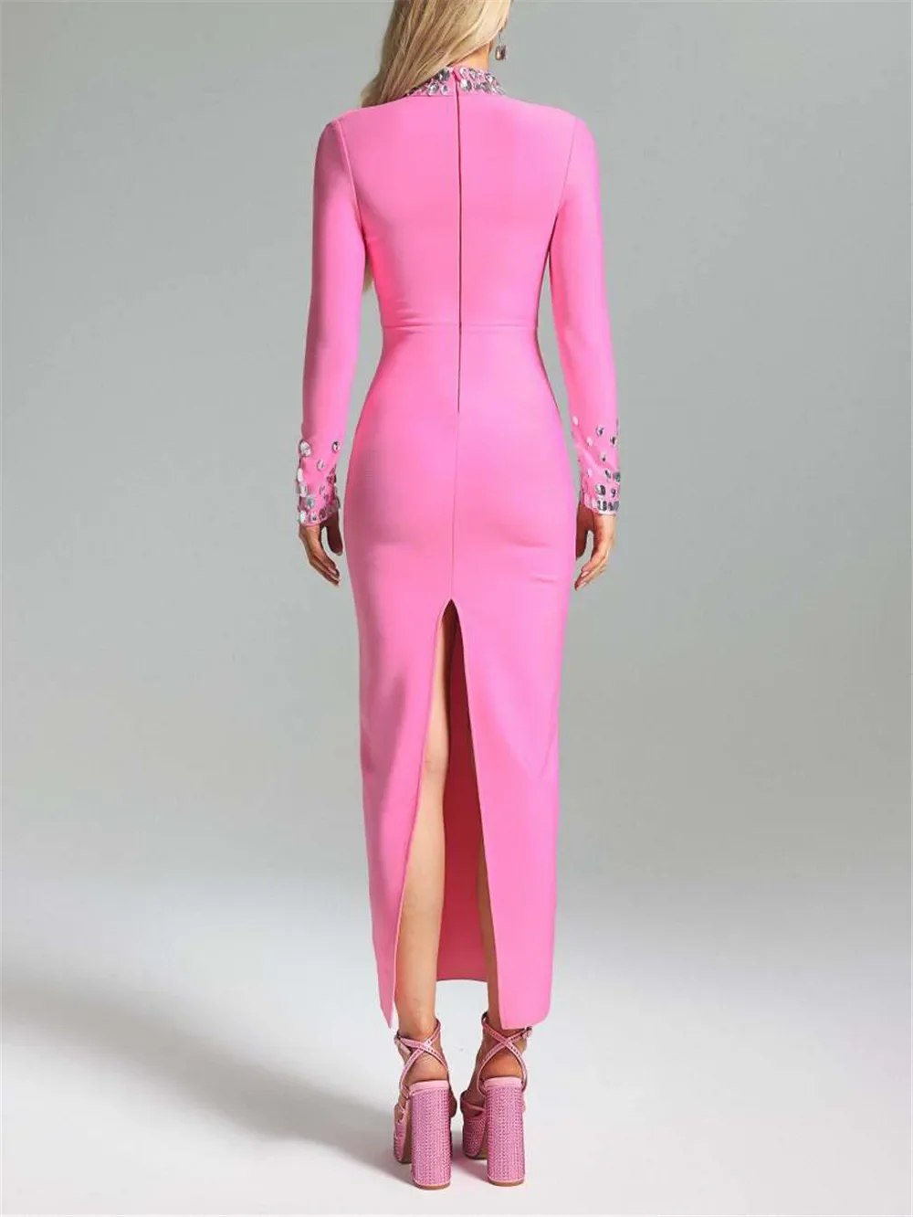 Роскошные бандажные платья женские розовые черные водолазки с длинным рукавом и