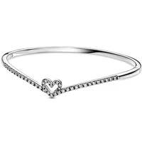 authentic 925 sterling silver wish sparkling wishbone heart bracelet bangle fit bead charm diy fashion jewelry