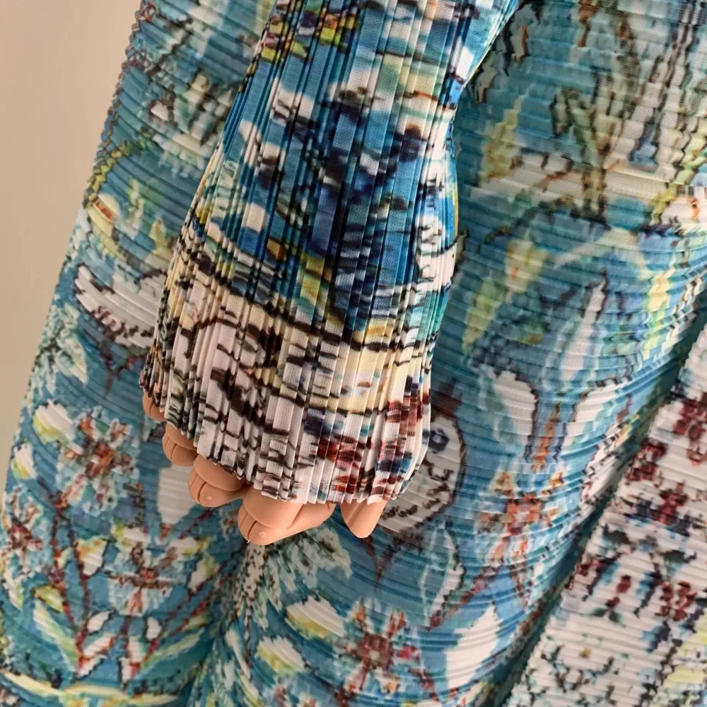 Плиссированная летняя новая модель 2024 плиссированная голубая искусственная