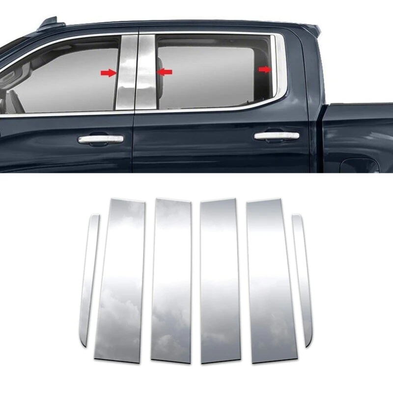 

Chrome Window Pillar Posts Trim Cover Door Silver Sticker Decal For Chevrolet Silverado 1500 2500 3500 Crew Cab 2019-2024