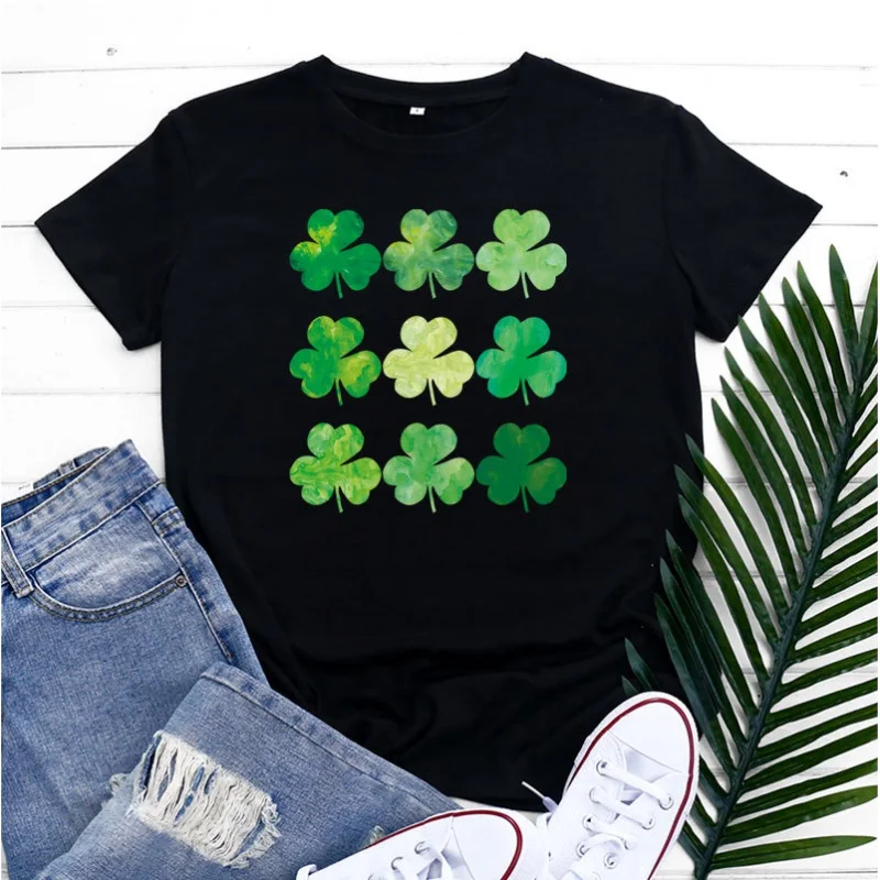 

Fashion casual women's T-shirt lucky clover round neck loose large yards cotton short-sleeved summer best-selling models