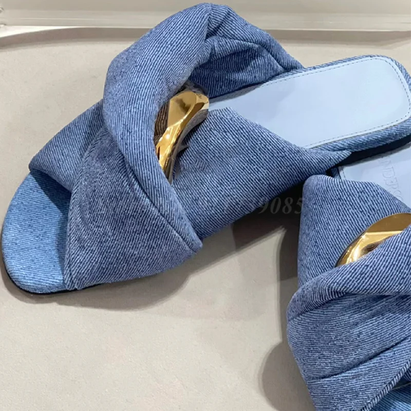 Denim Blue High Platform Slippers Modern Outside Women 2023 New Spring Fashion Design Sense Slim Height Increasing Shoes