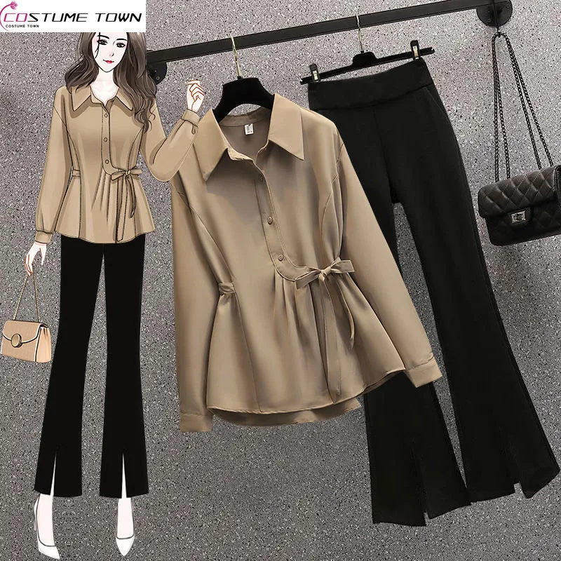 

2023 Spring and Autumn Temperament Age Reducing Slim Fashion Top Split Slim Pants Elegant Women's Two-piece Set