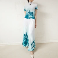 womens high grade suit summer 2022 new miyake peplum top printing skirt fashion two piece suit women skirt sets vestido