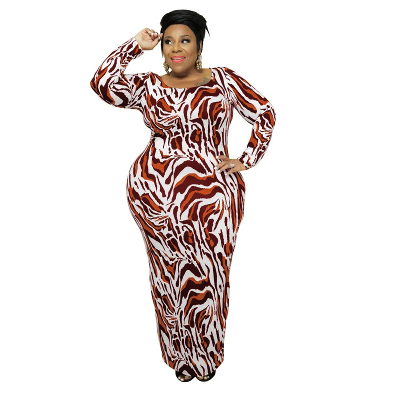 Plus Size Women Dresses 2023 Fashion Leopard Print Slim Elegant Dresses Casual Commute Large Size Long Sleeve Dress For Female