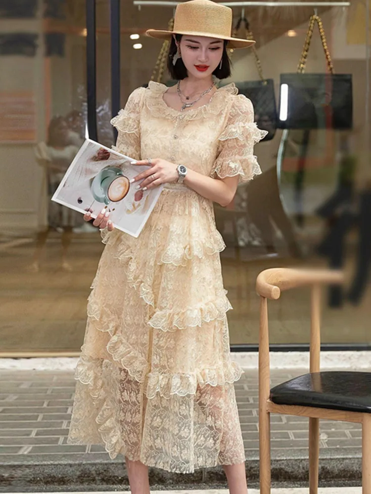 

SMTHMA Новое модное Летнее Длинное светильник роскошное платье с вышивкой женское приталенное элегантное платье принцессы с оборками Женская одежда