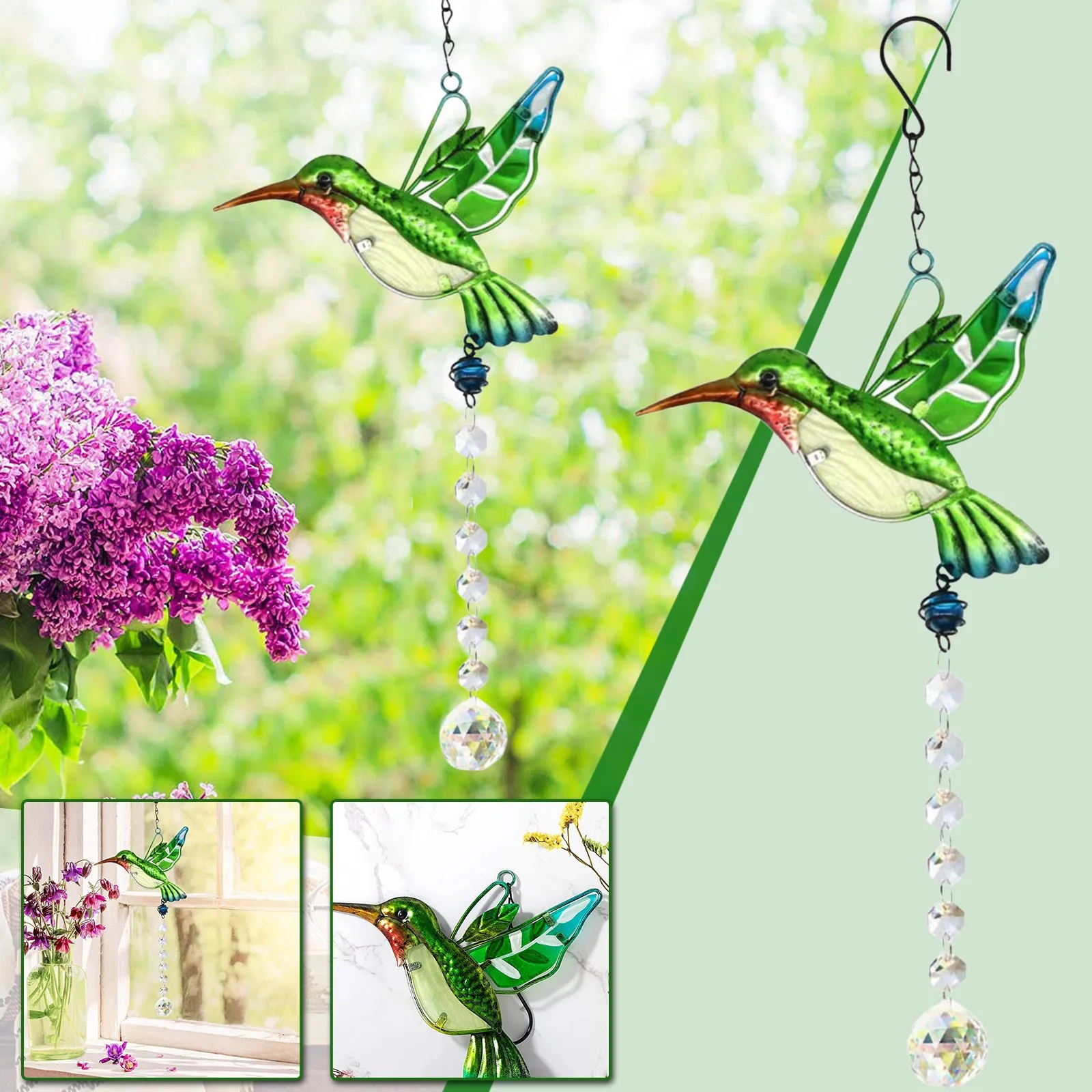

Crystal Sun Prisms Glass Chandelier Solar Hummingbird Owl Wind Chimes Rainbow Chaser Hanging catcher Curtain Pendant Decoration