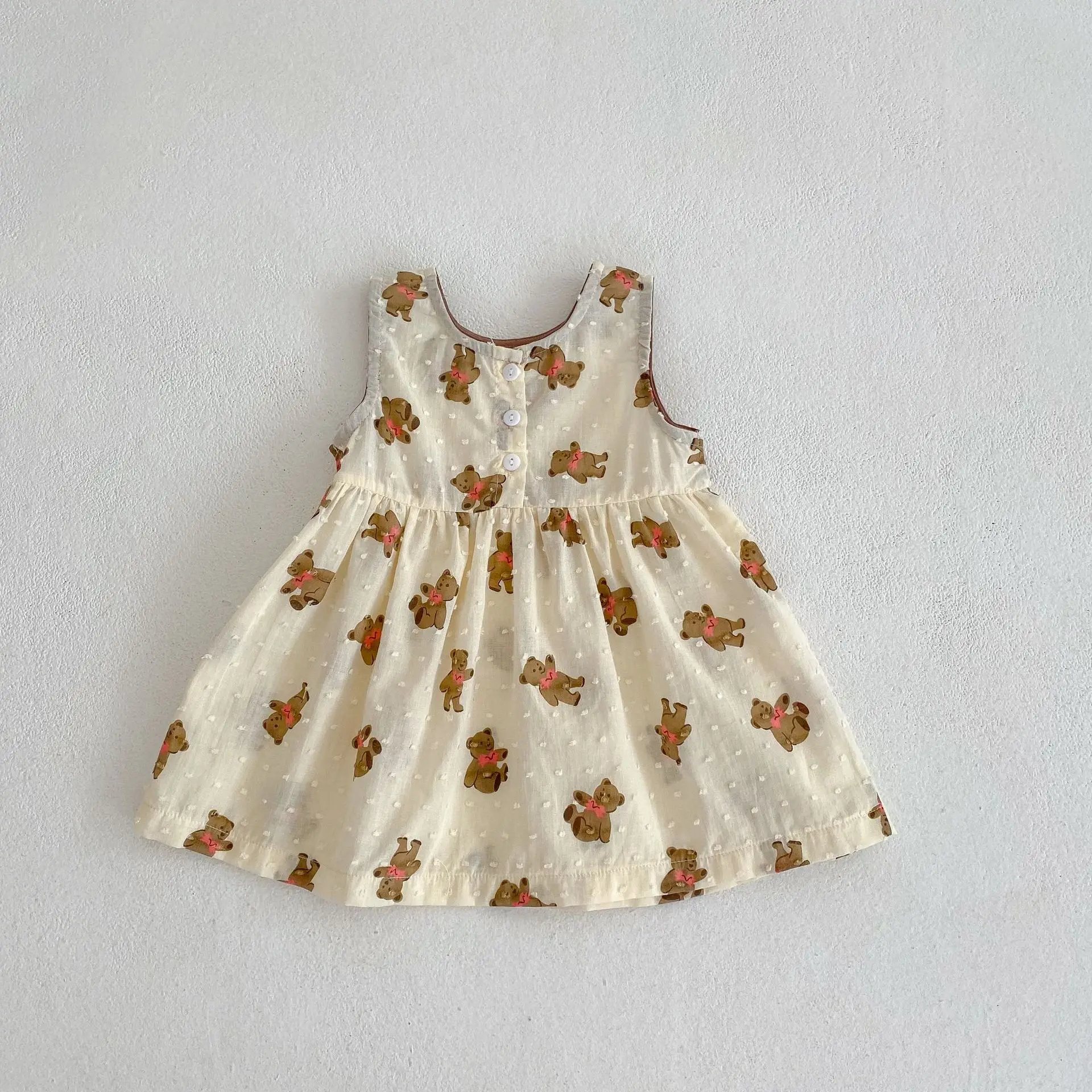 

Ins 2023 Summer Outfits Kid Girl Cotton Bear Print Casual Party Dress Baby Cute Cartoon Sleeveless Suspenders Princess Dresses