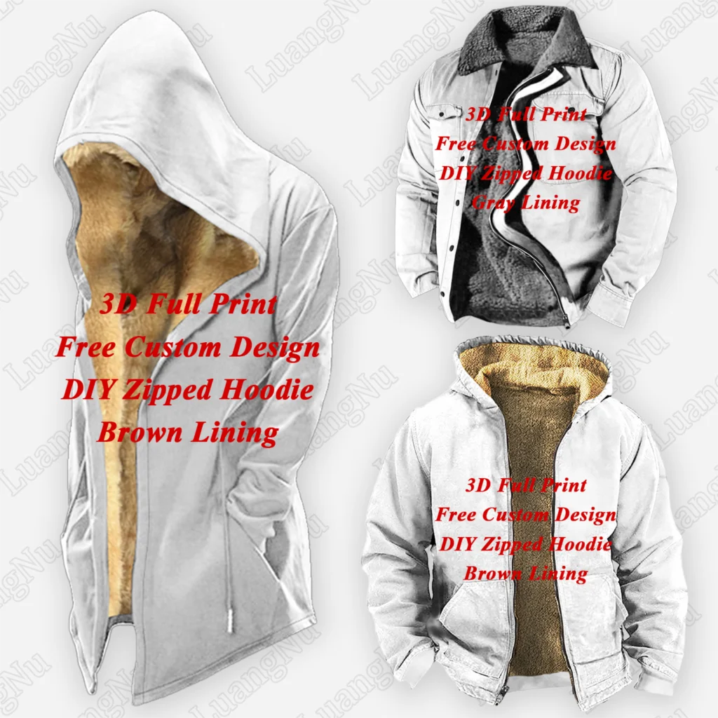 

Men's Winter Jacket Free Custom Patterns Lapel Cardigan Jacket With Hat For Man Thicken Coat 3D Print Parka Cold Jacket Hoodies