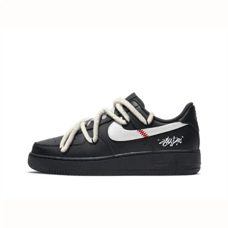 【Настроить】Nike Air Force 1 Обувь для скейтбординга Унисекс Низкие черные/белые