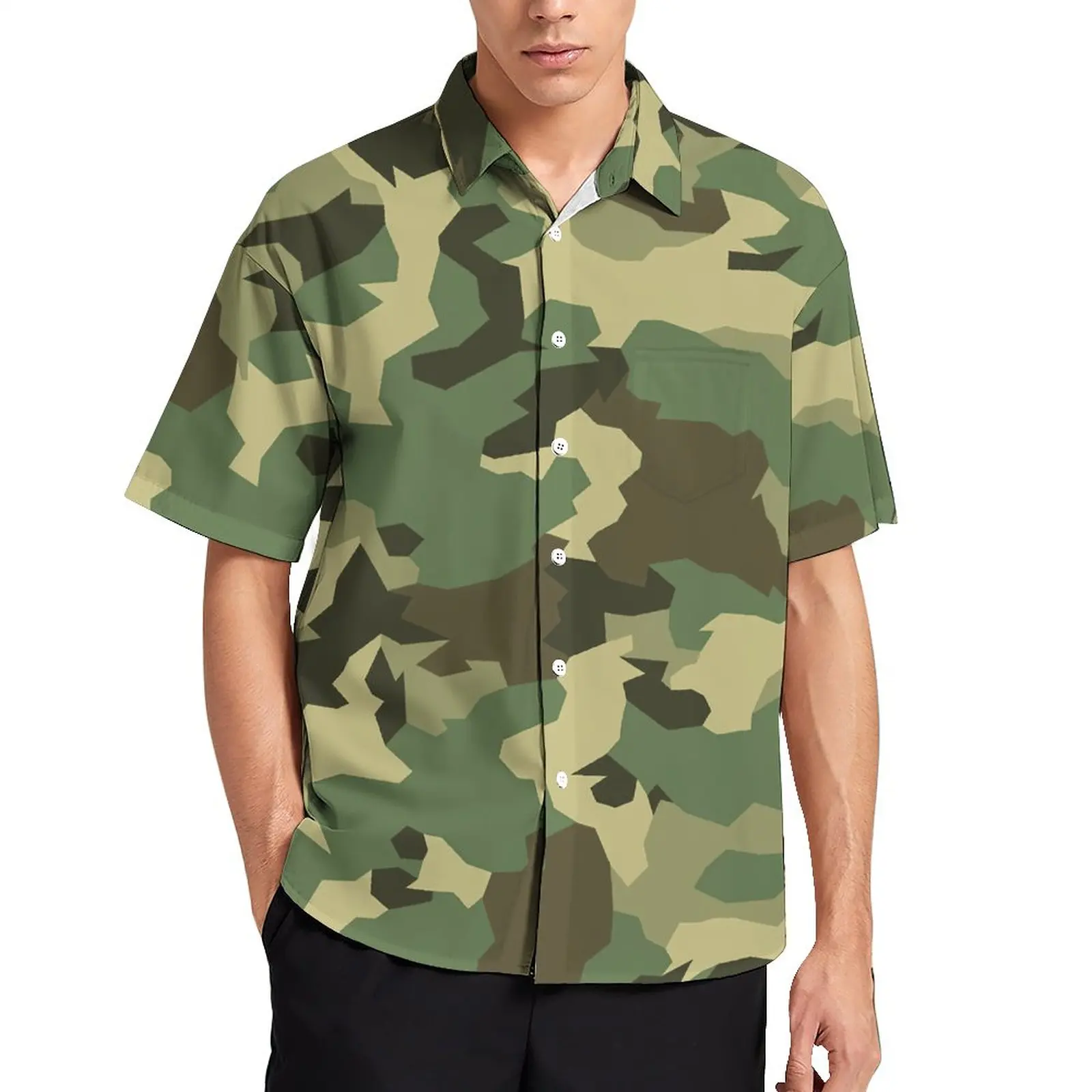 

Классическая камуфляжная Свободная рубашка для отпуска, камуфляжная армейская Повседневная рубашка для отпуска, стильная Гавайская блузка оверсайз с коротким рукавом