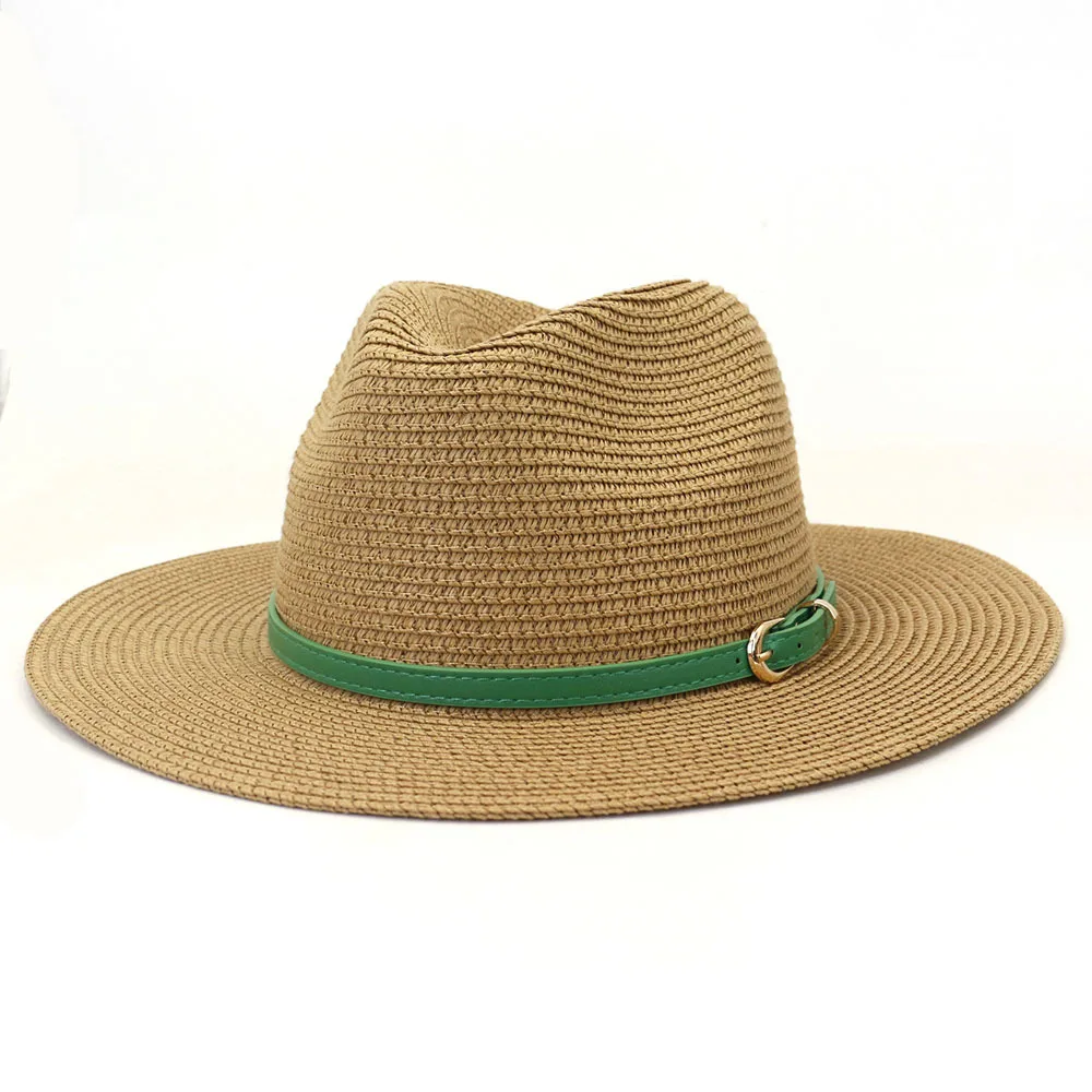 

Summer Sun Protection Straw Hats Women's Solid Big-brimmed Straw Hats British Flat-brimmed Straight-brimmed Jazz Hats Beach Hats