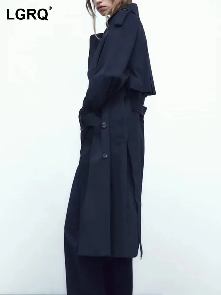 

Женский двубортный Тренч с поясом LGRQ, однотонная Повседневная ветровка с отложным воротником и длинным рукавом, комбинированный Тренч в стиле пэчворк