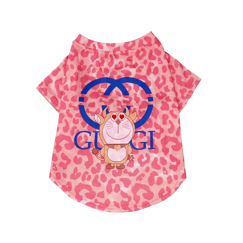 

Pet cat dog clothes summer small and medium-sized dog teddy clothes summer T-shirt cartoon thin pink leopard luxury