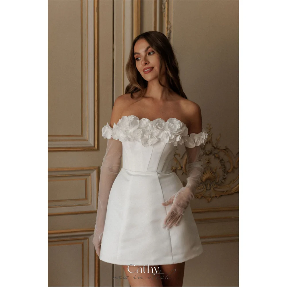 Короткие Свадебные Платья-мини с открытыми плечами и цветочным вырезом