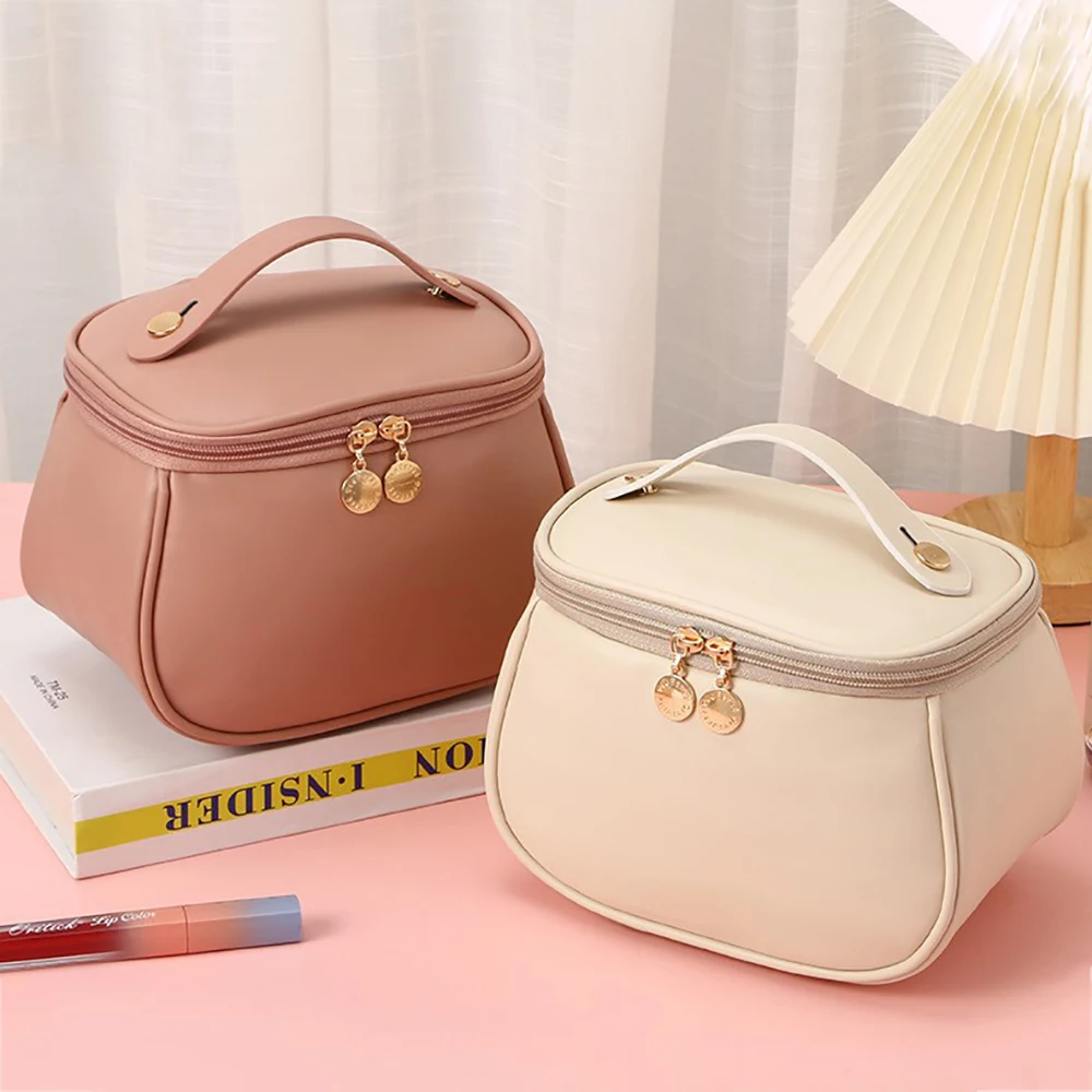 Large-capacity Makeup Bag PU Leather Portable Travel Wash Cosmetic Bag Toiletries Organizer Female Storage Handheld Box 2023 New