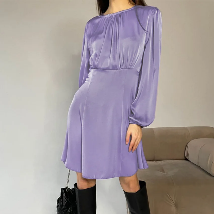 

Платье с длинным рукавом до колен, пуловер с круглым вырезом, однотонный Новый Модный повседневный мягкий удобный дизайнерский весенний же...