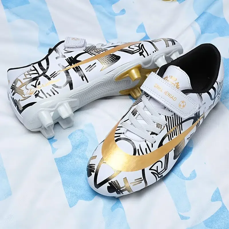 Kid's Soccer Shoes Children's Outdoor Playground Soccer Shoes AG Cleat Football Training Shoes With Hook-and-loop Fastener For B