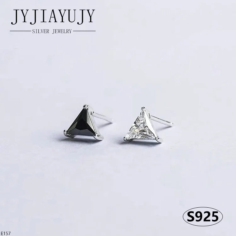 

JYJIAYUJY 100% Sterling Silver S925 Stud Earrings 6MM Triangle Black White Zircon Shape Fashion Hypoallergenic Jewelry Gift E157