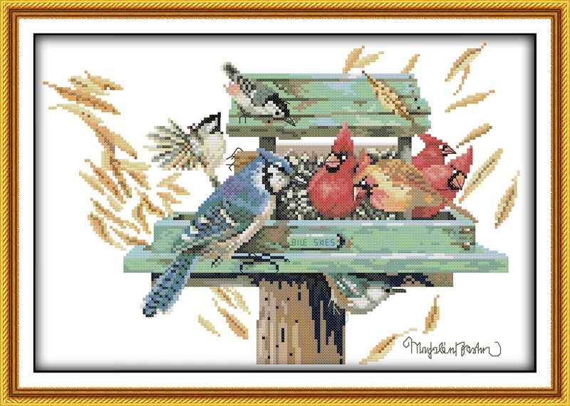 

Joy Sunday Pre-printed Cross Stitch Kit Easy Pattern Aida Stamped Fabric Embroidery Set-Birds'love Nest