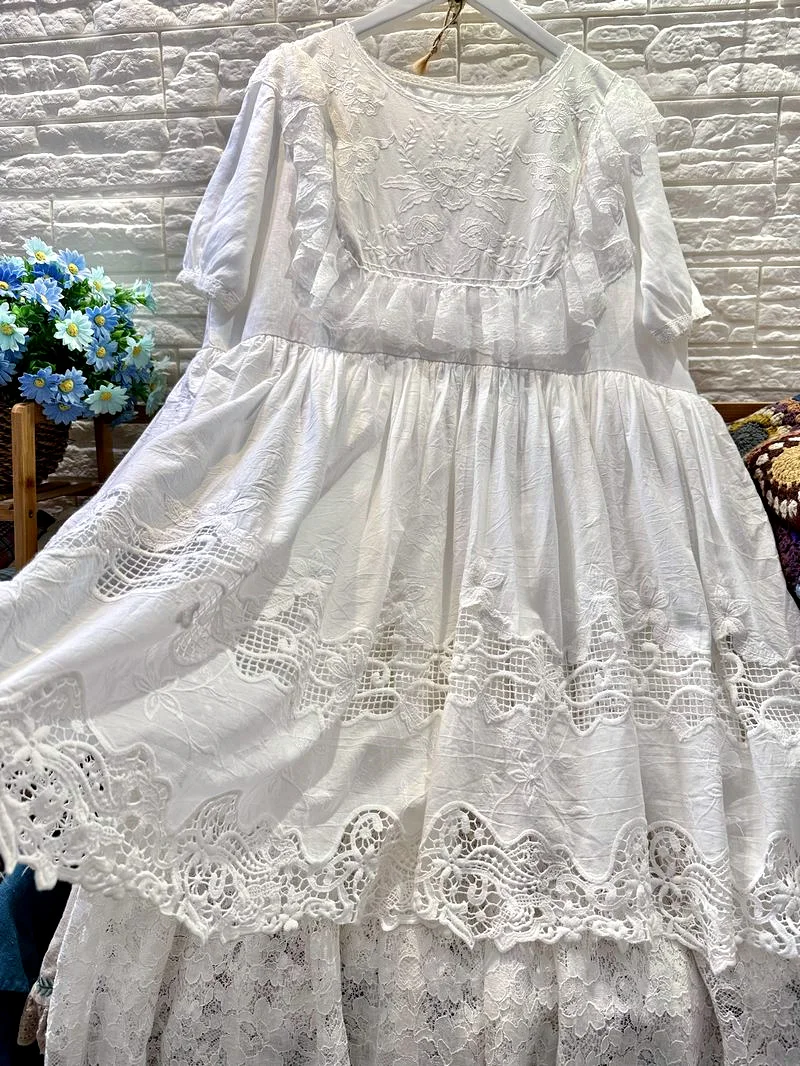 Винтажная кружевная свадебная туника длинное платье миди летнее рококо