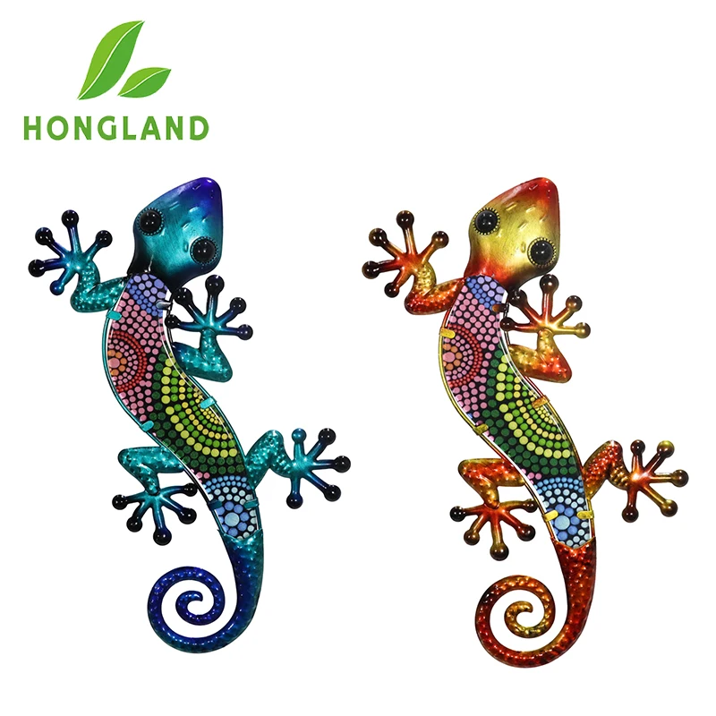 Metal Gecko Wall Art 2 Pieces Lizard Outdoor Decorative Hanging Glass Sculpture Decorative Garden Fence