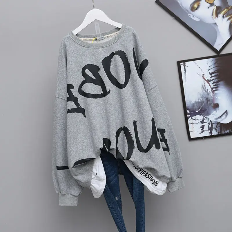 Letter Print Crewneck Sweatshirt Women Spring Autumn Coat Oversized Hoodies Fashion Korean Style Kpop Long Sleeve Tops 4XL |