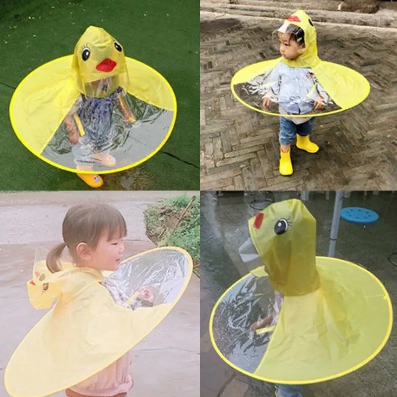 Cute Toddler Baby Foldable Cartoon Duck Rainwear Kids Raincoat UFO Rain Coat Cover Baby Outdoor Poncho Raincoats images - 6