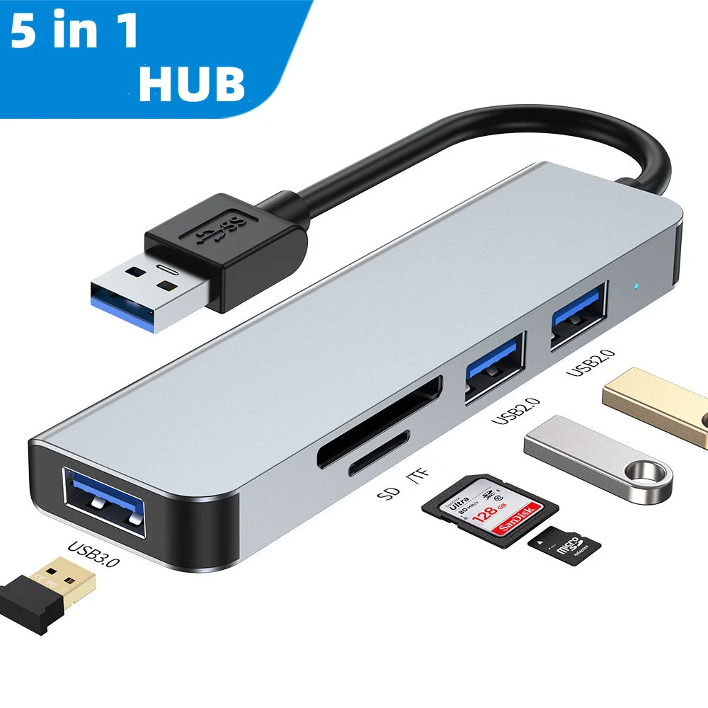 

5 in 1 USB Card Reader Hub Universal SD TF Ports Multi Splitter Adapter Laptop Docking Station Multi-interface Hub Accessories