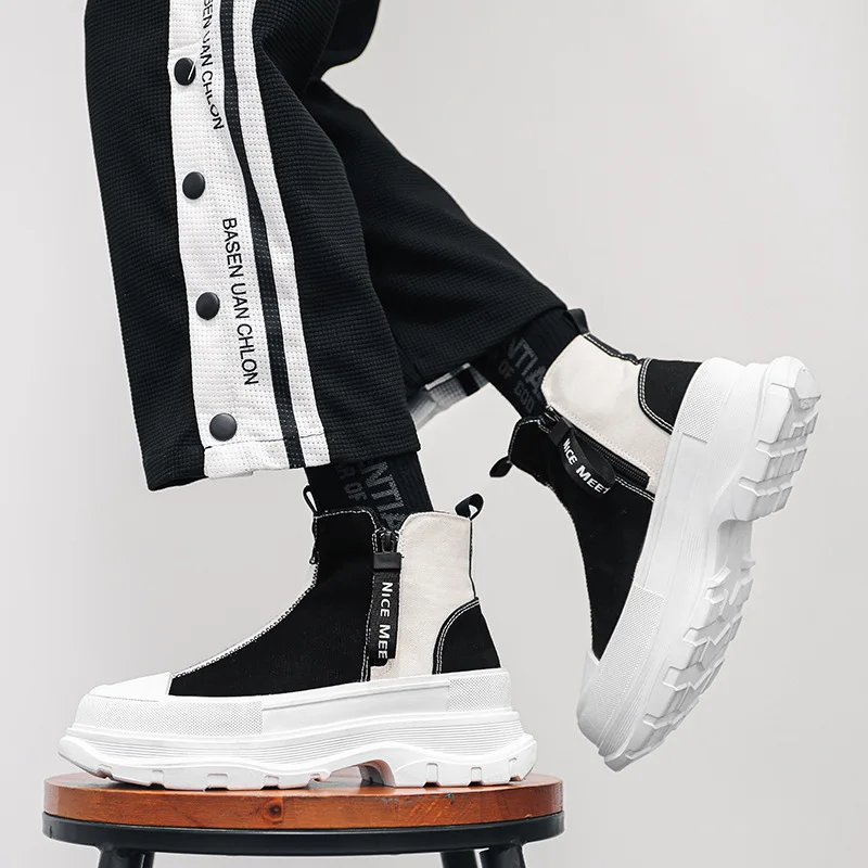 Ботинки с высоким берцем на толстой подошве мужская обувь весну и осень дышащие