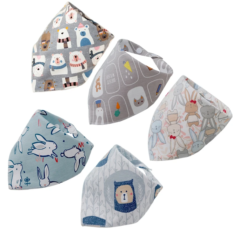 

5pcs Cotton Bandana Bibs Baby Babador Feeding Smock Infant Triangle Burp Cloths Cartoon Saliva Towel Baby Eating Accessory Stuff