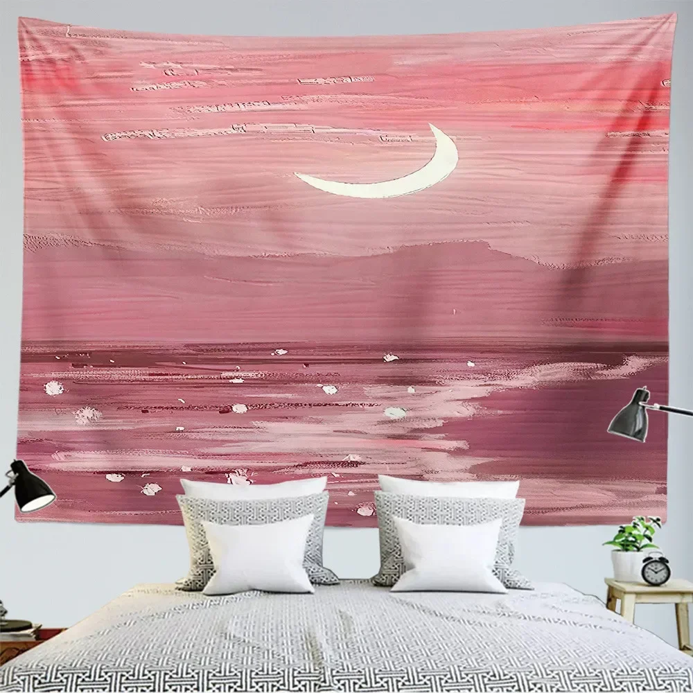 Картина маслом пейзаж гобелен луна облако Настенная подвеска кавайная комната