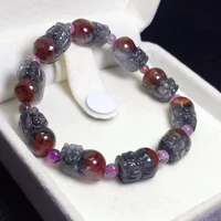 natural red auralite 23 cacoxenite canada bracelet pi xiu carved 10159mm women men round beads stretch rarest jewelry aaaaa